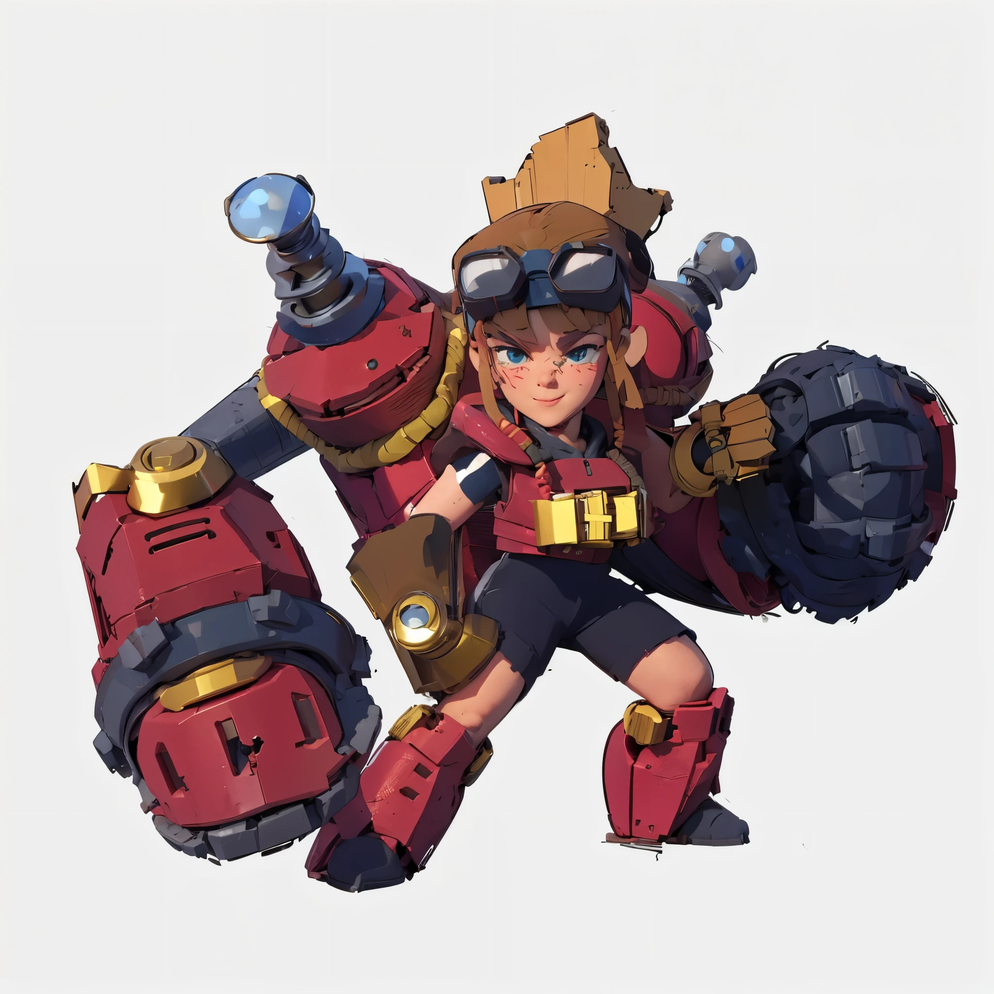 A young repairman,3D Texture,Goggles,red robotic arm,Supercell style ,