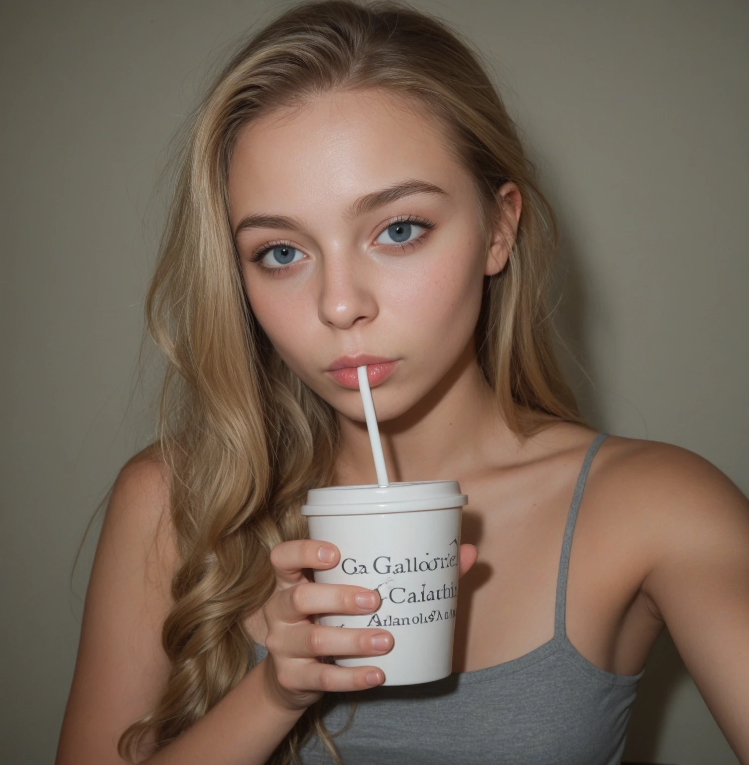 arafed woman sitting on a couch holding a cup of coffee, portrait sophie mudd, sydney sweeney, taken in the early 2020s, leaked image, ellie victoria gale, 18 years old, 19-year-old girl, anna nikonova aka newmilky, morning coffee, dressed in a white t shirt, alexa grace