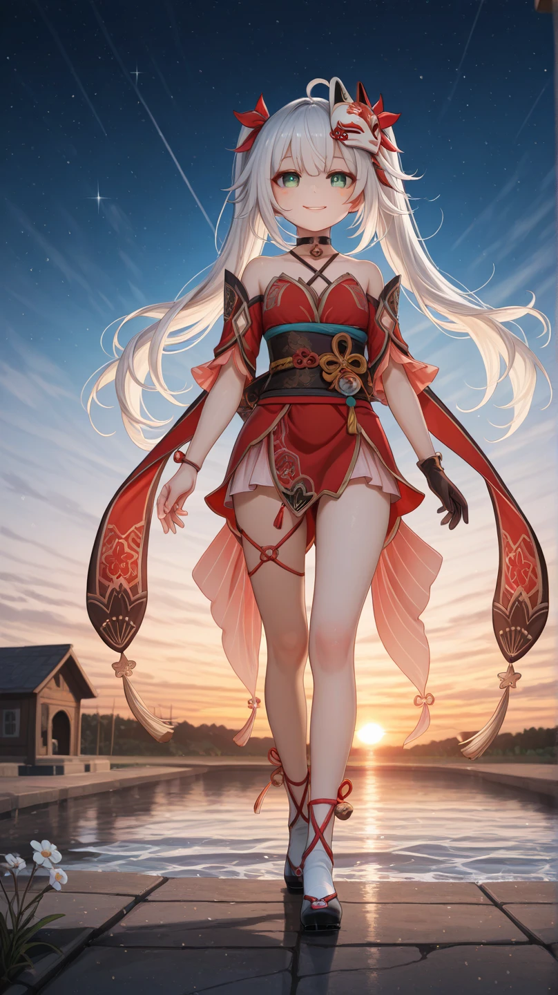 (Fox Girl, Fox Ears, Black colored hair, Fox Makeup, One Girl, Long Hair:1.6), (kimono, Kimono with open chest, A beautiful kimono with red and black patterns, I can see her cleavage, Open chest, Exposed skin:1.8), (Body size is 100-70-90!, Nice body, Big Breasts, Soft breasts, Emphasize cleavage, Knees are slightly visible, Muscular, Abdominal muscles, Grab your own chest:1.9), Avatar, face, lewd face, Dominant representation, naughty face, Uplifting, Skin Texture, outside, Grassy field