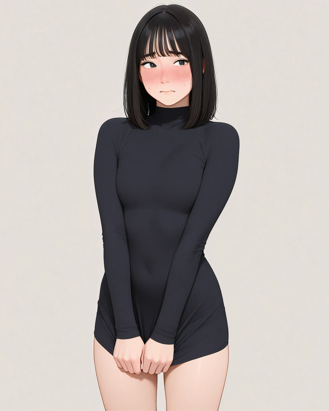 masterpiece, best quality, highres, 1girl, <lora:shirtTugPoseLORA_shirtTug:1>, covering eyes, <lora:coveringEyesPoseLORA_coveringEyes:0.8>