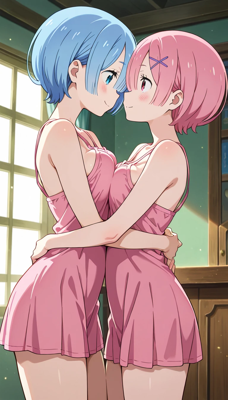 girl, , short shoulder-length hair, pink hair color, bikini, tshirt,