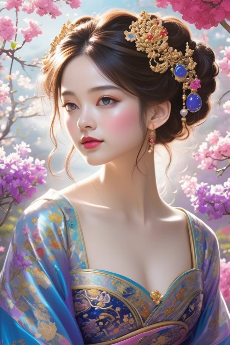(Angel wings、😇、a smile、😌🥰Archaic Smile).hyper realstic、Ultra-realistic、Depiction of the human body without distortion、Monna Lisa、Woman in the Arms、Near and far law、Three-dimensional、Contemporary painting、moderno、world masterpiece、collection、Homage to the art or artist work of Picasso and Renoir, Not sentimental、Excellent portrayal、Gentle expression、More detailed character faces, Serious competition、Compositions like paintings、(Konmutsuki_Gacha_Series 1, punk_rosette), Realistic、Delicate brushwork、aqua color flowers, (Full body, elegant flowers background), Pictorially proportioned facial details、Correct the distortion of the drawing