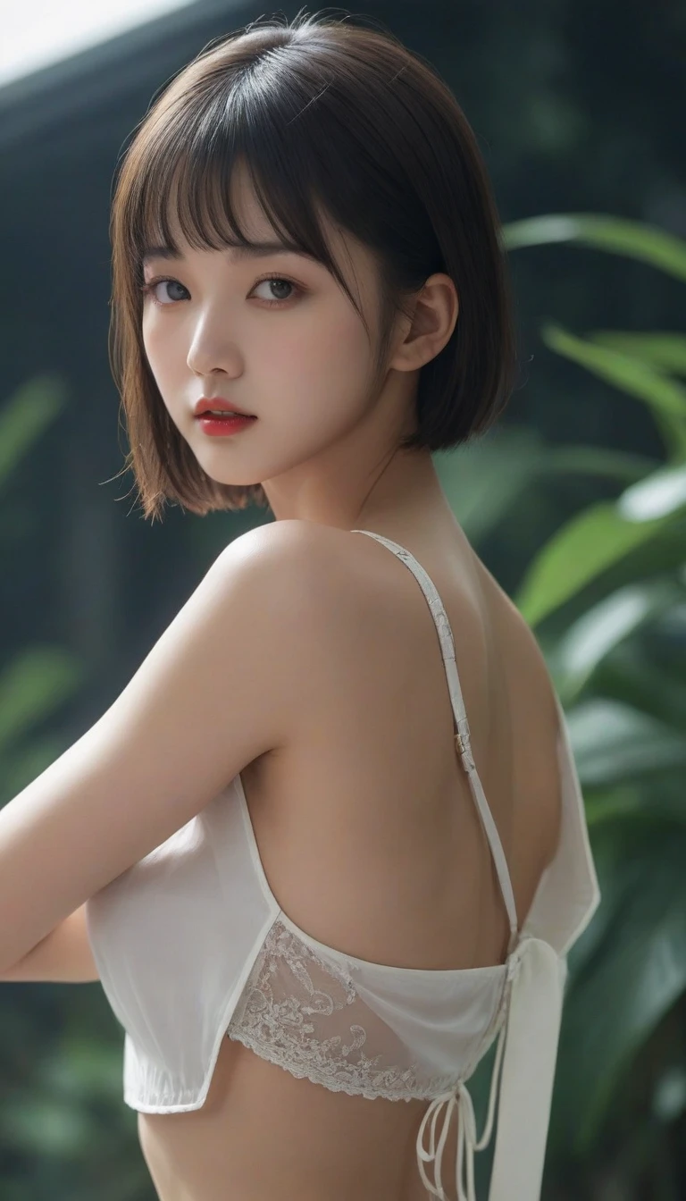 Highest quality,masterpiece,Ultra-high resolution,（Realistically：1.5）,RAW Photos, Cat ear,cute,In the light,Deep Shadow,low posture,Cold Light,Sexy Looks,short hair