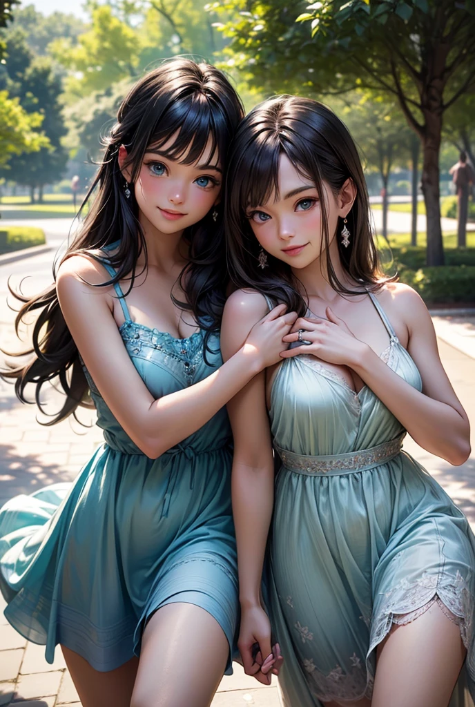 highest quality,ultra-detailed,realistic,photorealistic:1.37,soft lighting,blue moment,portrait,beautiful detailed eyes,detailed lips,serene expression,girl in a garden,flowing hair,botanical background,subtle color palette,ethereal atmosphere,painting style,delicate brushwork,naturalistic shadows and highlights,elegant posture,harmonious composition,lush greenery,gentle breeze,summer dress,floral accessories,vivid colors,subtle bokeh,peaceful ambience