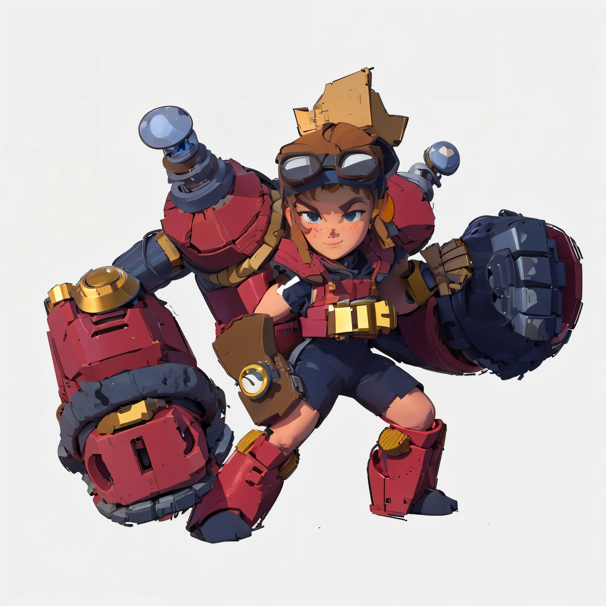 A young repairman,3D Texture,Goggles,red robotic arm,Supercell style ,
