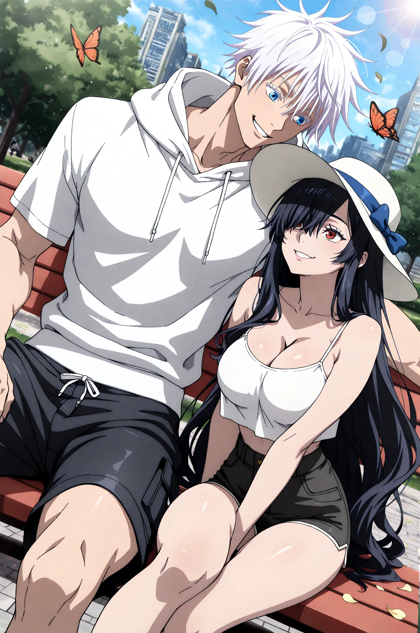 Anime Serious man very handsome long silver hair and golden eyes, Hugging from behind and with lust a beautiful girl with black hair and blue eyes dressed as a tennis player
