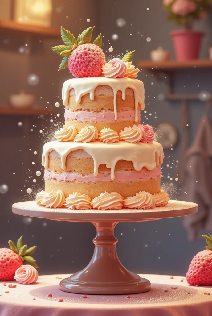 (baking art:1.3), abstract tech, acrylic paint, pastel color, soft pancake, colorful sugar powder, pop cream, full color, ornament chocolate, fantastic ice deco, ice flower rose, night, cinematic, intricate detailed, 8k resolution, highest quality, palette knife and water brush strokes,