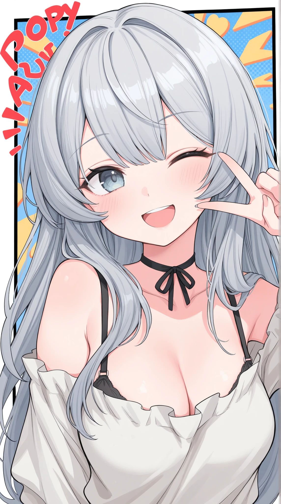 1 Girl, White Baggy Shirt, Black Short Skirt, Black Nylon Thigh High Stockings, Medium Breasts, Blue Eyes, Platinum White Hair, Twin Tail Hair Style, Pale White Skin, Smooth Skin, Face Freckles, Nice Cleavage, Slutty, Sexy, Sassy, Smirking, Tease, Teasing, Close Up, Upper Body Shot, Giving Peace Signs With Hands Near Face, Head Tilted to the Side, Tongue Out, Drooling, Lewd Face, Blushing Hard, Kneeling,
