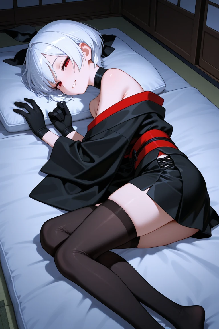 (masterpiece) Little with white hair and red pupils。Black stockings on her legs,Wear ,without wearing shoes, The soles of the little loli's feet were completely exposed in front of me。The bed was full of 。delicate leg。Big tits。Small and delicate feet。Lie down in bed。There is a large amount of white fluid at the base of the thigh。open open mouth,Stick out her tongue。。There is a lot of on the clothes。Reveal the viscous liquid on the soles of the underwear。Bare belly and shoulders。Hands are tied with red strings。,Wear an iron collar around your neck。The iron collar is connected by iron chains,The chain was in a man's hand。