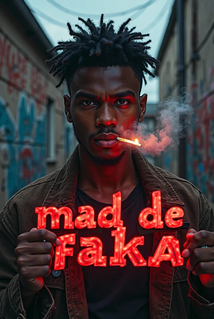There's a man with tattoos on his face smoking a cigarette, Bad appearance, orelhudo, cabelo baixo