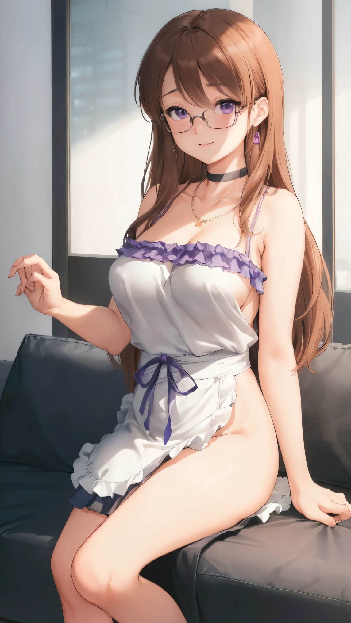ultra-be familiar with,highest quality,masterpiece,ultra-be familiar with,High resolution,extremely be familiar with CG,perfect anatomy,be familiar with,cinematic lighting,beautiful be familiar with eyes,超High resolution,alone,(alone focus:1.6),1 female,(25 years old:1.4),(expensive:1.6),glowing skin,oil skin,red,green,pink,Money,Sweat,humid,trembling,strong light comes in,spot lighting,bright,dressed,(purple fancy underwear:1.6),(とてもbright茶色の髪:1.4),very long hair,(amount:1.5),(wavy hair:1.5),(Cute purple eyes:1.2),(hair with volume:1.5),(small breasts:1.3),(halterneck layered white dress:1.6),(bed:1.2),(enchanting smile:1.8),throw,(Naughty :1.3),(Last:1.25),(Vulgarity:1.25),(skirt lift:1.3),thread of love juice