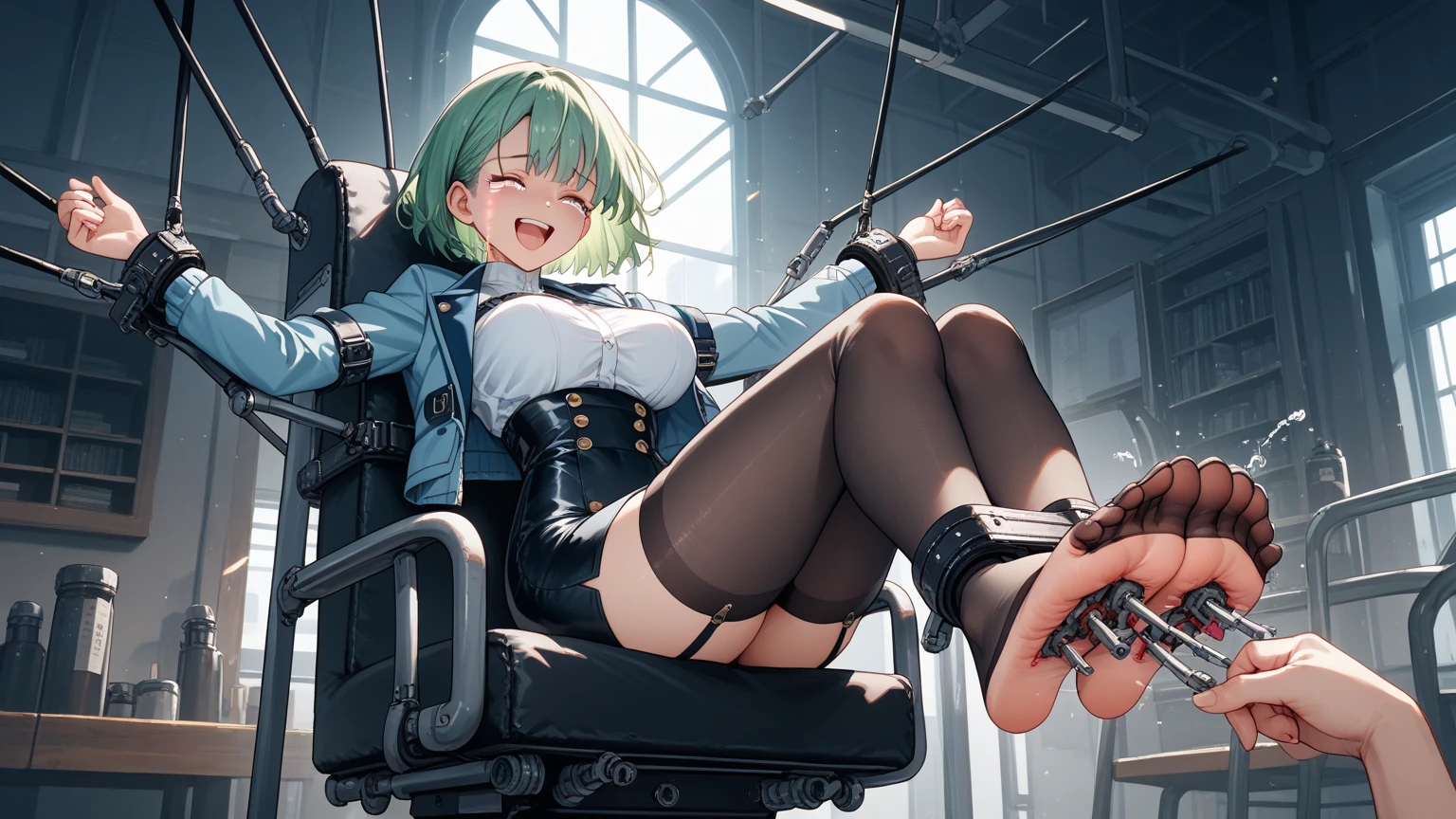 in 8K、top-quality、​masterpiece、ultra-detailliert、Ultra-high resolution、((1 persons))、poneyTail、a yellow hair、Braided hair、makeups、Home、sitting down on the floor、bare-legged , the legs are open。look at the camera , perfect hands, complete anatomy),  , nake-shaped legs, women opening legs , spread leup , tied to a chair in a basement, restraint, bdsm, restrained legestrained arms, bound, bound to chair, rope, tied with ropes, beautiful body, beautiful face, tied to chair with ropes, restrained body, unable to move, bondage ropes,  tied up,e bondage, fullyined body, ropes ere, strictly tied, hardcore bondage ropes, machine bondage,glass