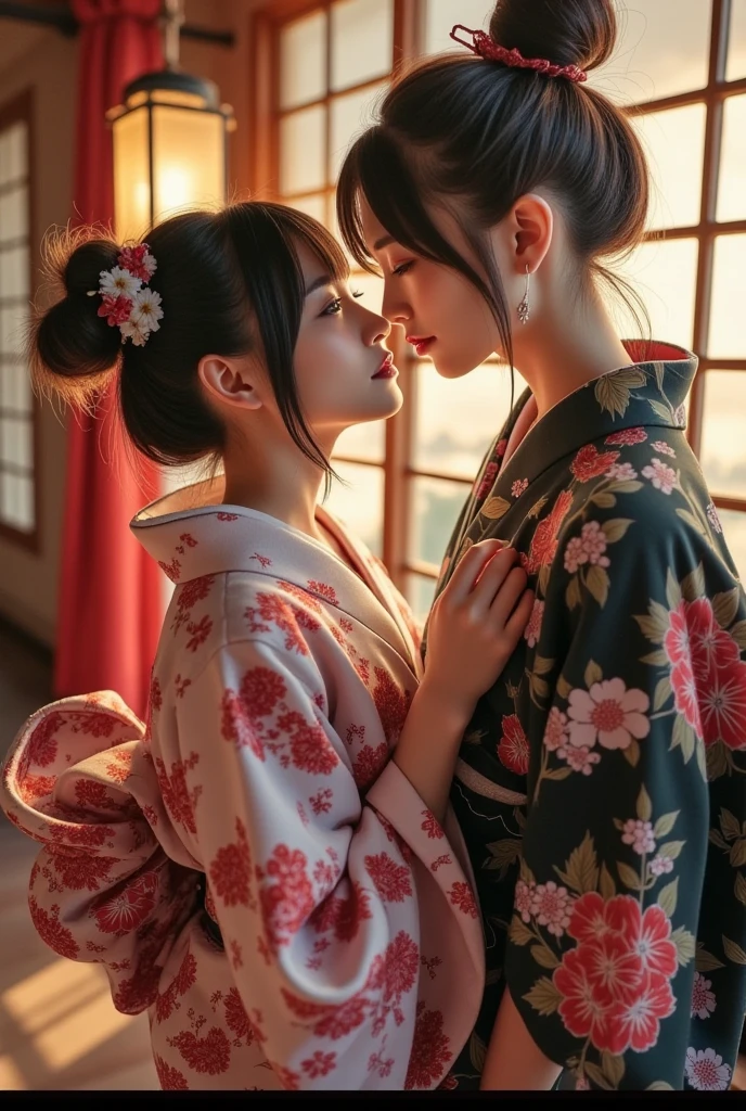 master-piece,raw photograph,hyper quality, hyper detailed,perfect drawing,two beautiful girls, lovers, dodging kisses, closing eyes, kimono beauty, kimono, kimono, kimono, black hair, japanese hair, half-open lips, sucking lips strongly, drooling, elegant, brilliant, beautiful, blush (0.2), gorgeous, beautiful, gorgeous, gentle, starry sky, milky way, summer triangle, Tanabata and bamboo ornaments, precise drawings, detailed drawings,