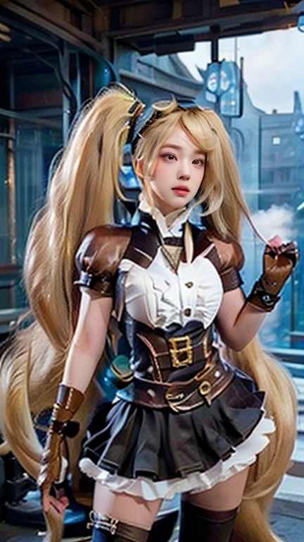 (Extreme detail CG Unity 8K wallpaper, masterpiece, highest quality), (exquisite lighting and shadow, highly dramatic picture, cinematic lens effect), (Sailor Moon: 1.1), charming smile, double tail, blue eyes, blond hair, tight top, Blue gloves, mini skirt, dynamic pose), the background is the universe (excellent detail, excellent lighting, wide angle), (excellent rendering, enough to stand out in its class),whole body