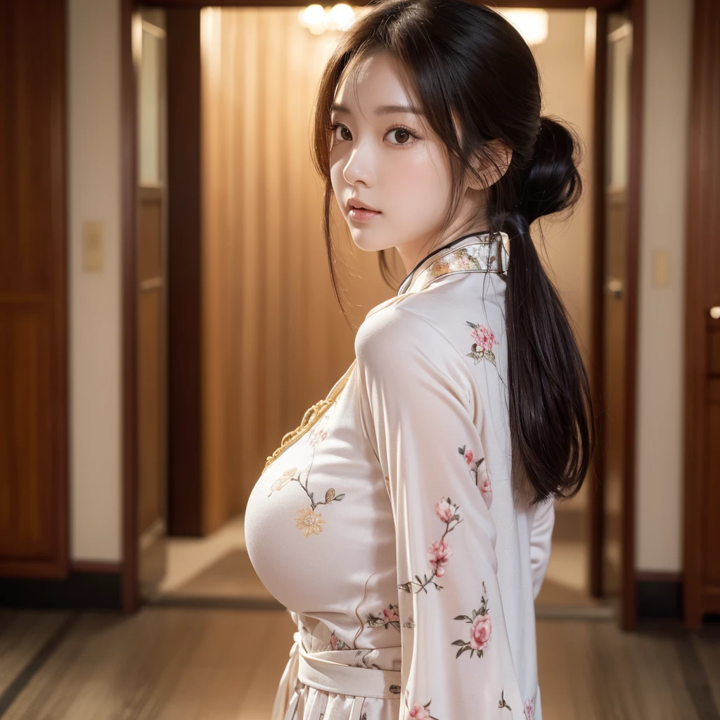 (1 woman)、(Beautiful Japanese、38years old,round face、Refreshing、clear、seems kind、stylish、Pitiful、cute like an angel、cute、black eyes、,actress,Narrow eyes,Adult atmosphere、Slit eyes), Good style , (Beautiful big breasts:1.2),(soft breasts),(very cute),(Black hair),(updo),(enchanting eyes),(highlight on eyes:1.2)、(8K、Live shooting、highest quality、masterpiece:1.2、optimal lighting)、((masterpiece)),(Photo taken by a professional photographer),(real、photo real:1.4),break,{ (White nurse costume),(((taraditional nurse uniform))),{(White nurse tight pants)},(cleavage:1.2)},(cheeks are red:1.2), break, break,Hospital,Face shot、Hospital waiting room、Looking at viewer:1.0,Embarrassed face、 view,Big Ass,dynamic angle,Face close-up、Back view、on all fours on the floor