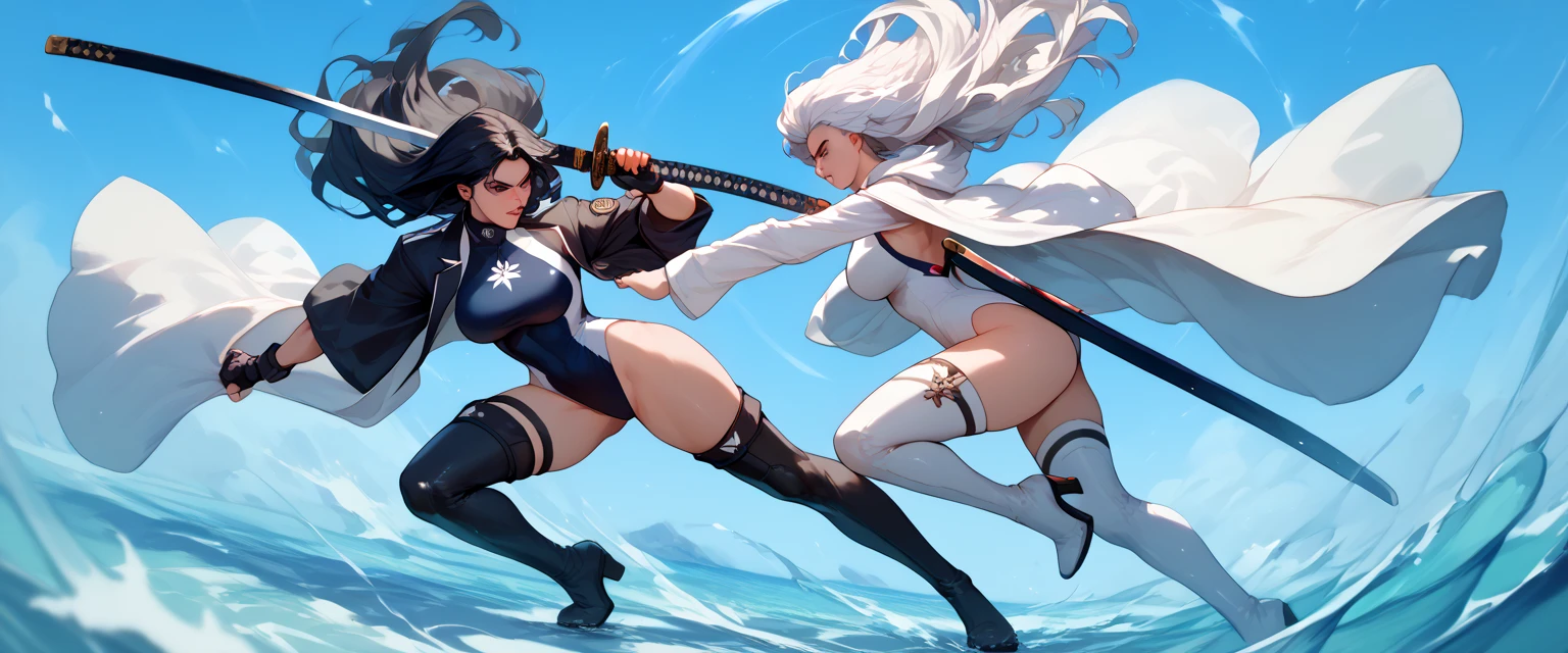 female fighting game character, corpulent in a tight military uniform, with bandages on her arms that highlight her agile and aesthetic body