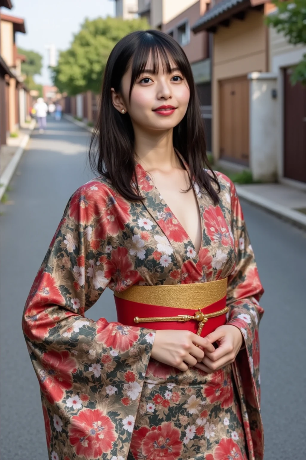 A Japanese witch wearing a witch robe mixed with a kimono and a pointy witch hat, your hair is gray.
