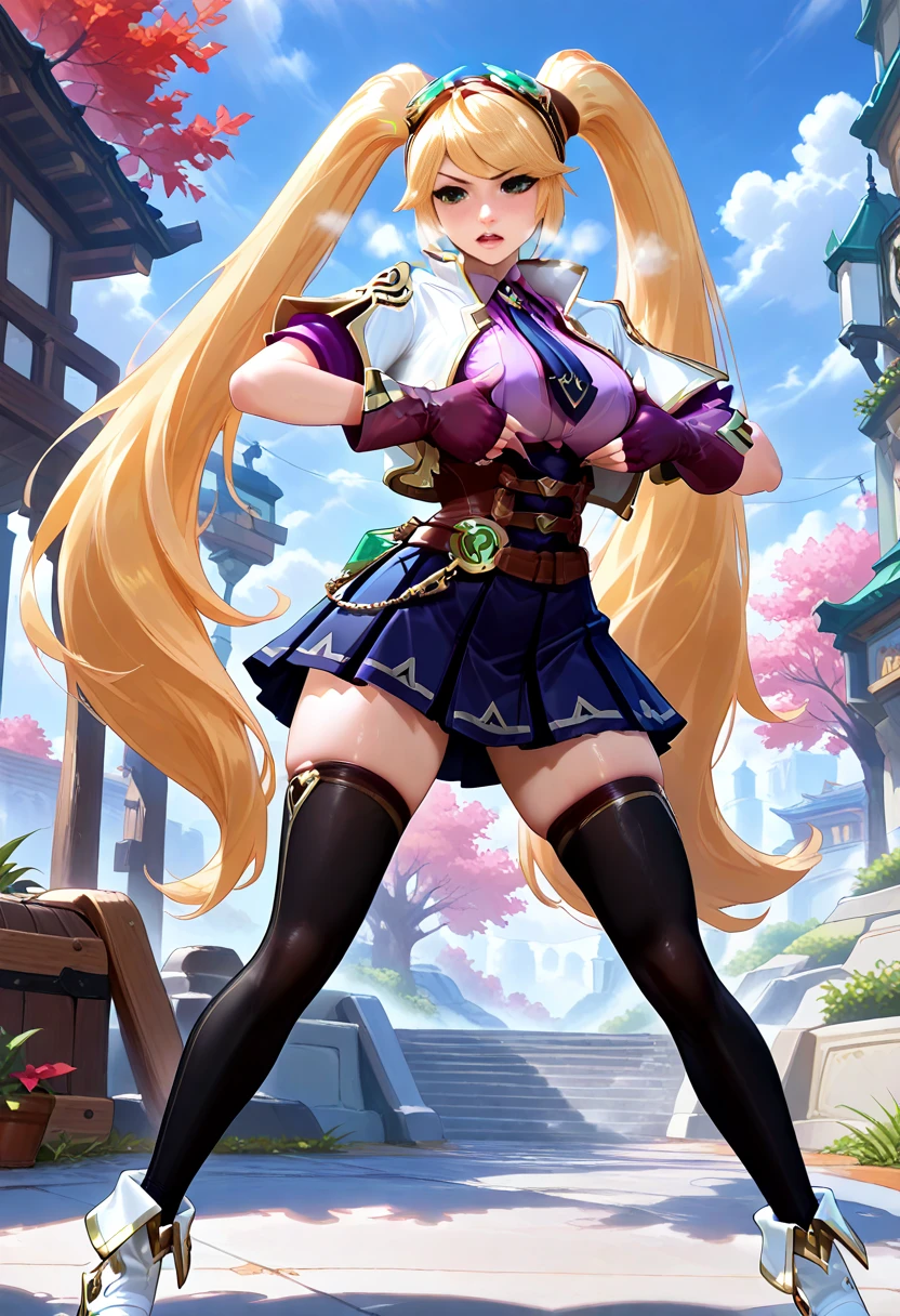 realistic, concept art, score_9, score_8_up, score_7_up, score_6, score_5, score_4, big adorable eyes, shiny skin, oiled skin, ,detailed_background,outdoors,hamburg oniku,genshin impact,chiori \(genshin impact\),garter,pantyhose,heels,japanese clothes