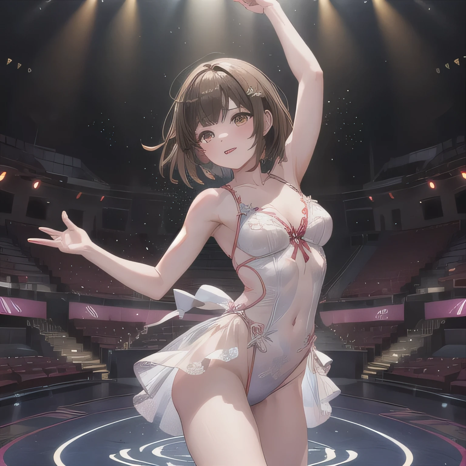 ((An ultra-high picture quality:1.4)),((Ultra Smooth 1.3)),((3D Realistic:1.3)),((18-year-old idol beautiful girl)),((独奏)),((fullnude)),((Hair is a bob)),((Singing on stage))