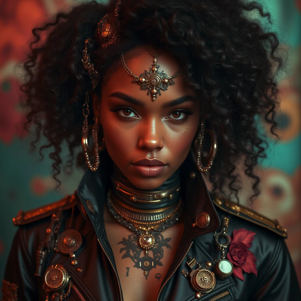 There is a sexy Indian woman with a steam powered dark skin, with tall, royal look, street punk concept art, sexy full body view from top to bottom, sitting on the queen chair, small angle, slim body, stunning beauty, exhilarating, comprehensive cinematic, 8k, cinematic lighting, best quality, 4k, fog background ,arte street punk digital, arte street punk urban urban area, Wojtek FUS, arte digital steampunk, detailed wild steampunk illustration, portrait of a woman with gold and copper chains, arte street punk, estilo de arte dieselpunk, cyberpunk street punk, street punk fantasy style, highly detailed 4K digital art, sci-fi street punk, clear elastic eyes