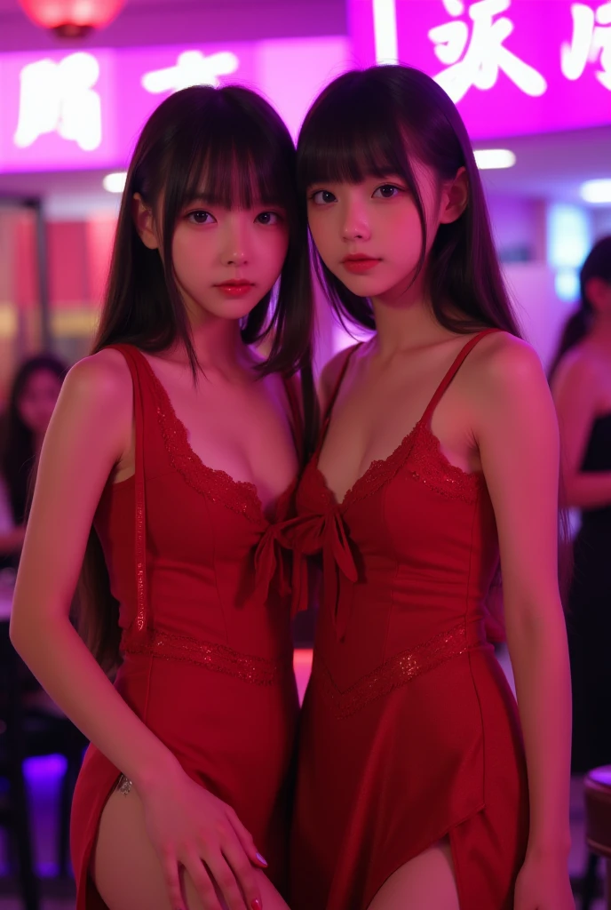 Put your arms behind your head、（Sexy pose with hands behind head：1.5）、（Show me your armpit hair：1.2）、Armpits、,Dark black armpit hair、Dark black pubic hair(Blonde and black haired twin women）, (Two naked twin women）、（Hands behind the back：1.2）、（Lift your chest with your hands：1.3）（Chest opening pose：1.2）2 bodies、Two heads、（Two smiling women, Gazing at lovers)(A smile showing white teeth:1.3)(Sweaty body:1.3)Heavy chest、Very beautiful and perfect nipples、With a beautiful baby face((Fuller lips))、Thick thighs、Realistic Skin、Pale skin、Impure Skin、Perfect Anatomy、Four fingers and thumb、Very detailed background、(unity 8k wallpaper)、Hair flowing from shoulders to chest、Silky blonde hair、Straight long hair、hair accessory、Beautifully trimmed thick bangs、(((SFW, 12 little girls appear in a row:1.2, Shibuya building rooftop at night :1.2))), (masterpiece:1.2, Highest quality, Realistic:1.37), {(Standing full body:1.2)|(From below:1.2)}、(A KAWAII face with attention to detail、Exquisite oil-based porcelain skin)、{Busy Street|(A female student passing by)|, {(Childish:1.2|、Red leather high collar}、,Very detailed,Sexy lingerie with black and luxurious decoration、crotchless pantyhose、A sexy black dress made of sheer tulle、red sexy dress、Black Stockings、High heels、Choker on neck、
