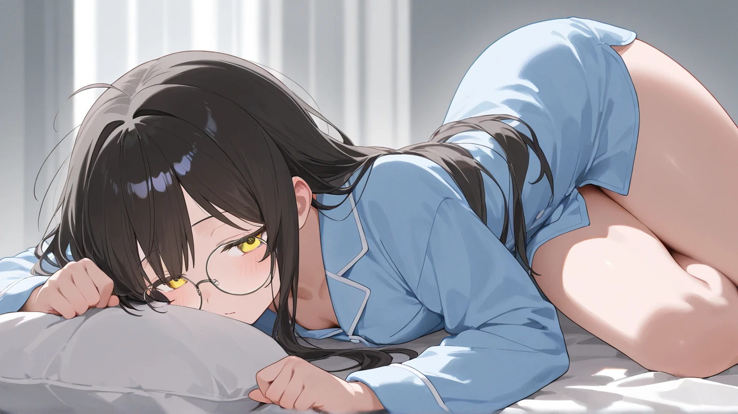 long hair naked sweaty Shyness thighs please lie down on the bed provocative face small breasts Wet Y-shirt open your mouth Glasses disheveled clothes on all fours