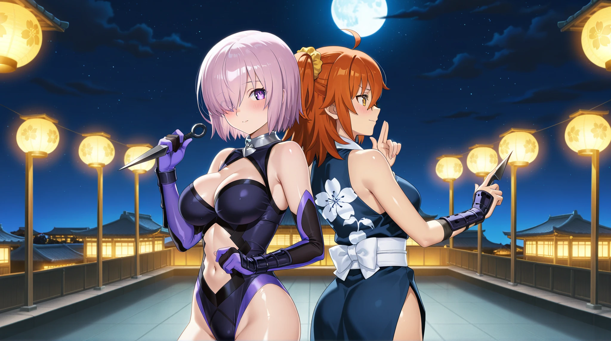 Cartoon characters with super white skin,Wearing a bold suit,Black on chest,Holding a bright purple sickle, Overlord Albedo, albed,nude:1.4, From anime《Overlord》, Dark blue and white robe, Gapmoe Yandere Grimdark, Albedo Texture, Wearing a white robe!, Black and White Fitted Robe! Bleach anime world hollow background. Big tits character, and big ass.