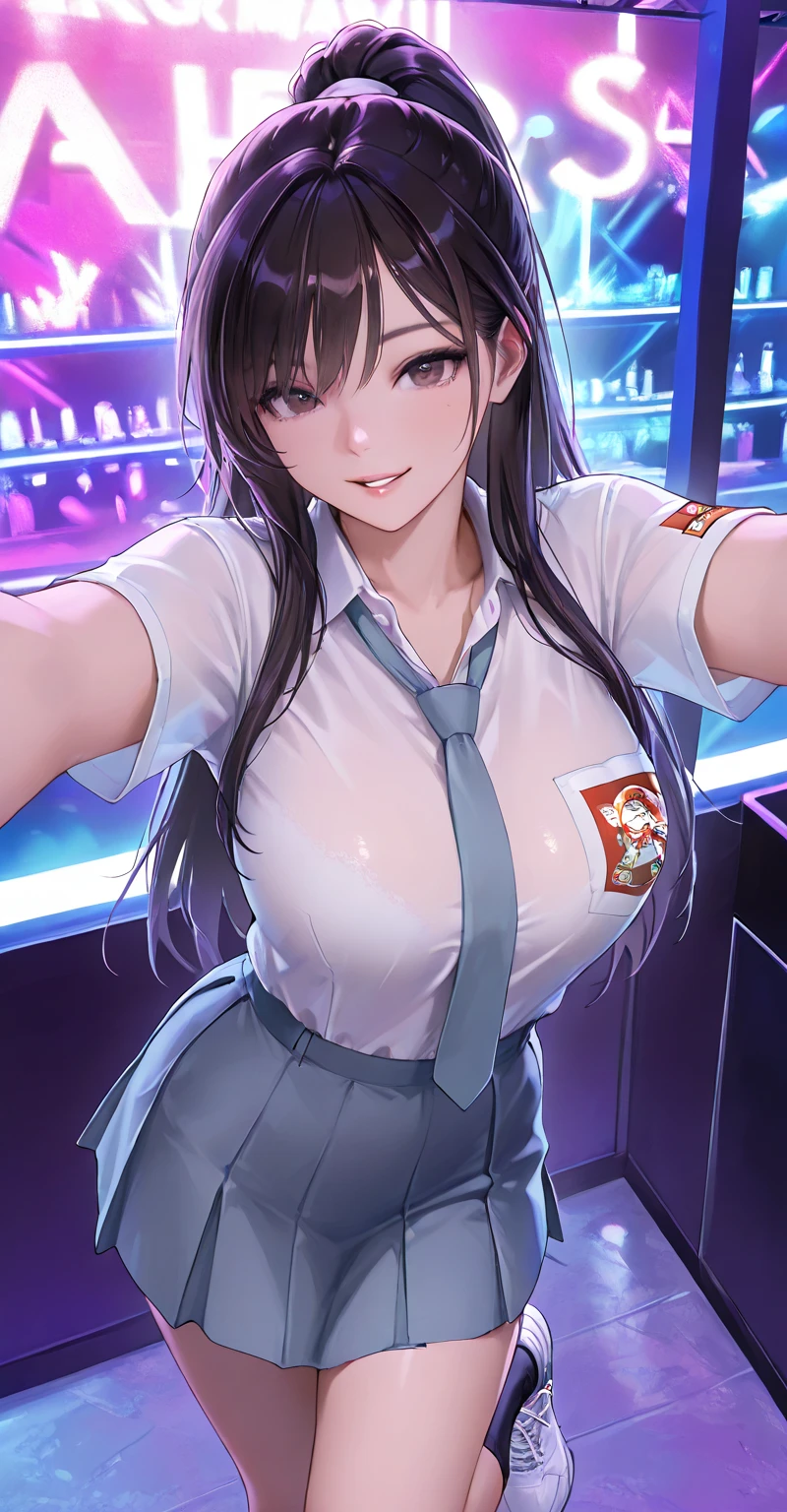 (Highest quality, masterpiece:), Ultra-high resolution, night, at pool bar, Korean Gravure Model, 30-years-old, tight, Wearing a crop top, Rear view:1.3,squat, Spread your legs, High Leg, Huge breasts, Puffy nipples:1.4, skinny, bangs, Long Hair, Light brown hair, Hair Bun, Messy Hair:1.2, Gorgeous Earrings, beauty, Embarrassing, blush:1.3, Mature Woman,