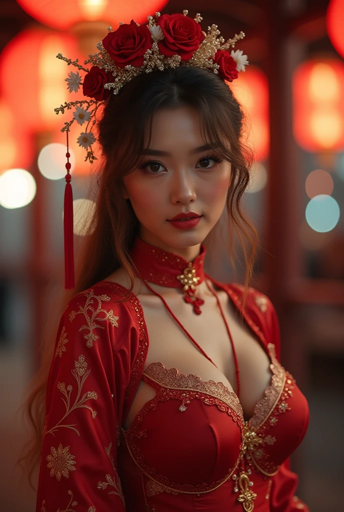 ((top-quality、masutepiece、8K、Top image quality、Highly complex and detailed depictions))、(Chinese prostitute upper body photo:1.3)、Gorgeous medieval Chinese red light district、the most luxurious prostitute costume、((The most beautiful medieval Chinese prostitute costumes、The most luxurious medieval Chinese courtesan costumes、The most luxurious and obscene red-light district、An unimaginably huge entertainment district、A very luxurious and obscene red-light district in medieval China、A huge red light district in medieval China at midnight、Very complex decoration)、(View me、Bewitching smile、face with perfect makeup、long eyelashes、lipsticks、A slight smil)、(perfect anatomia:1.2)、(Depth of field is deep:1.5)、(Detailed and intricate red light district background:1.3)、(A vivid backdrop of the obscene medieval Chinese red-light district:1.3)、(spectacular movie lighting、romantic warm lighting)、(romantic mood night:1.1)、(Perfectly recreate the atmosphere of medieval China's red-light district:1.3)、(obscene entertainment district:1.1)、(Obscene mood 1.1)、Wandering girl、mistress、concubine、whore、whore、prostitute、Prostitutes