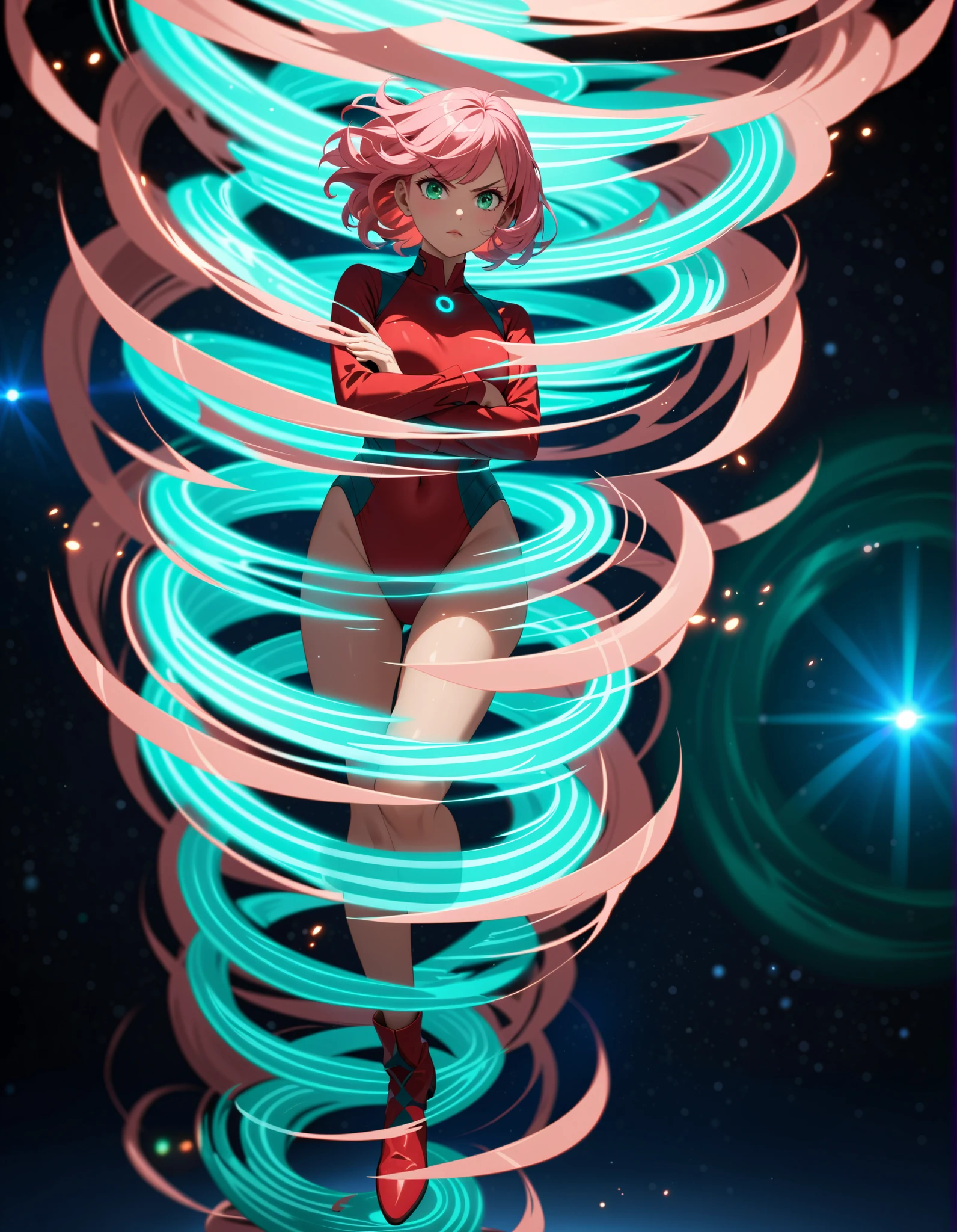 Puella Magi Madoka, whole body, facing forward, Madoka praying, many snakes being summoned from the magic square, mysterious, magical, richly colored magic circle, overflowing with magic light, symmetrical composition,