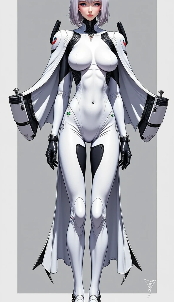 ral-opal, meahophontron, full body, woman robot face, devil nun, ?????, looking at camera, body nun clothes