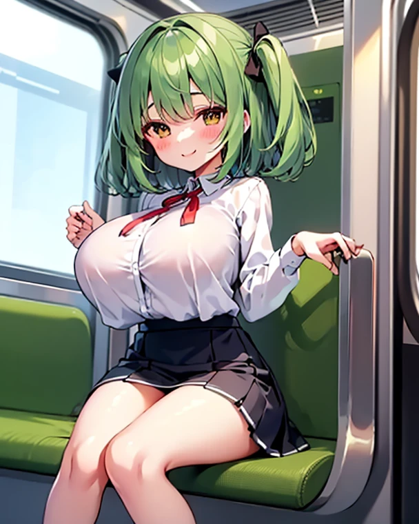 mastute piece,Best Quality,insanely detailed,8k cg,nsfw,
(shoot upper body:1.3),
(1girls:1.3),standing,looking at viewr,body in front,both arms behind back,(school uniform:1.3),(bare breasts:1.1),(bare nipples:1.1),
break,
blush,shy,(ecstasy face),(trembling:1.2),break,(light green hair:1.2),
break,
perfect breasts,perfect teats,(open mouth:0.9),(large breasts:1.2),
(inside train)、