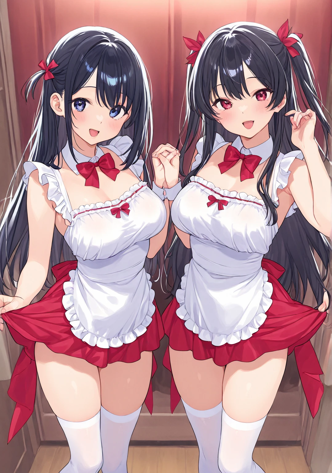 Beautiful sisters Height difference mini skirt Black Hair hair band White panties My sister has big My sister is shy