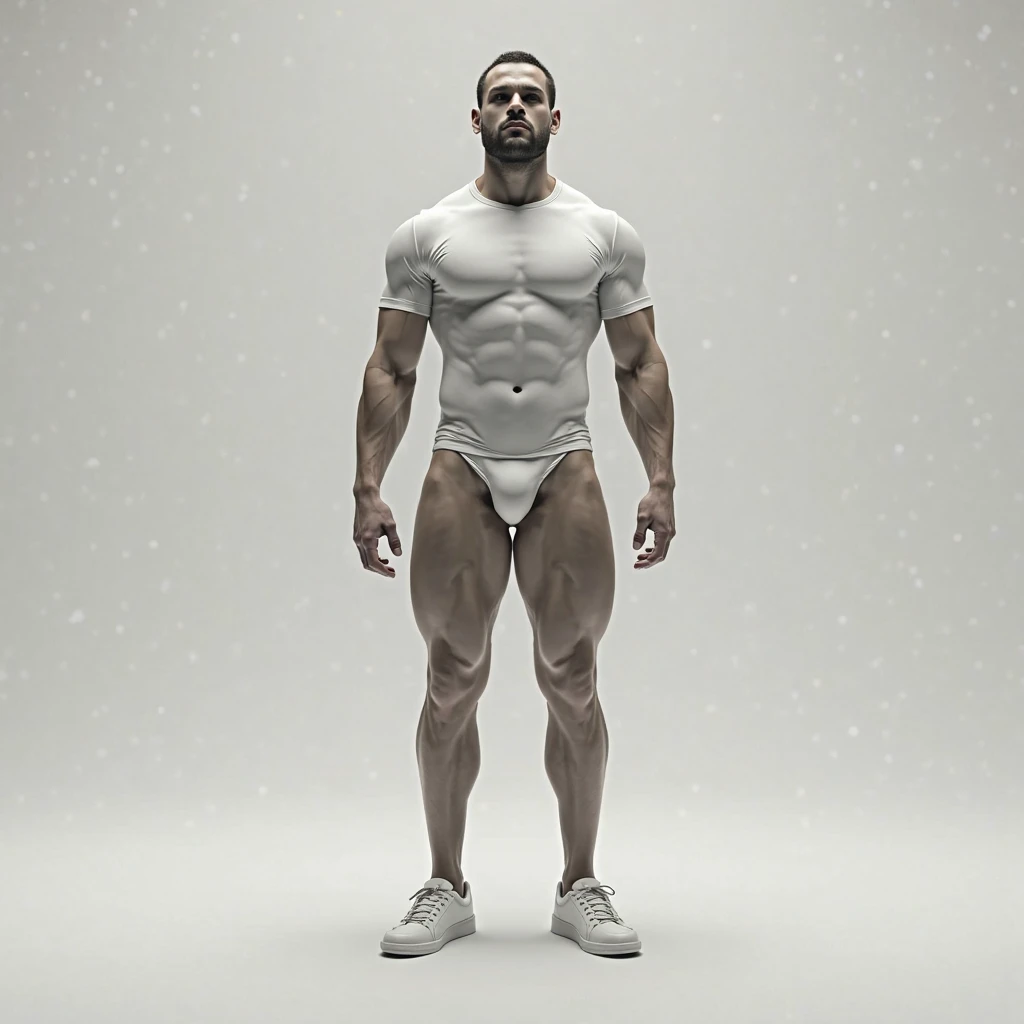 John Cena, completely naked and without clothes, full body, with a cloud covering his bare penis, the cloud strictly in the low area of his body, covering his naked crotch, still showing the legs, completely naked, totally naked