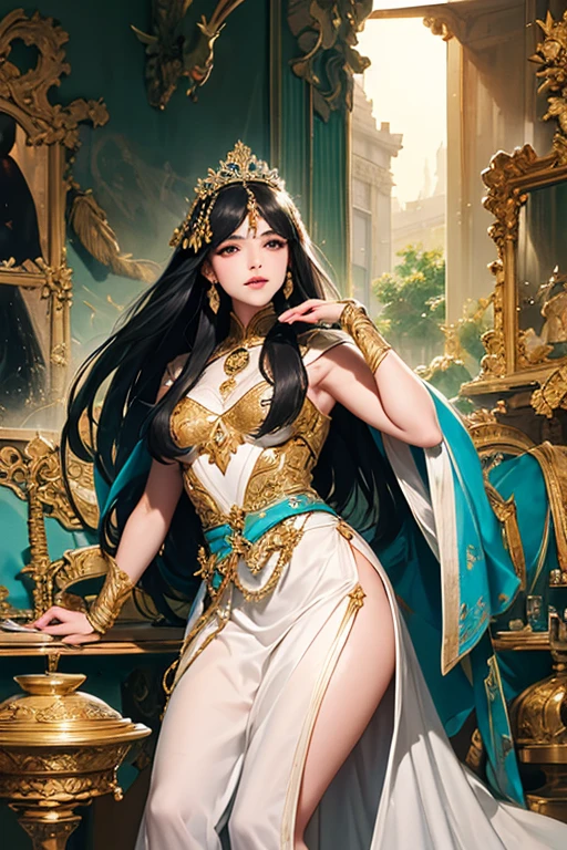 ((beauty of the emperor))、8K high image quality、Ultra-realistic details、masutepiece、3d rendered、Sexy costume with wide open chest、A detailed face、Detailed body、Detailed limbs、Best Quality、Best style、