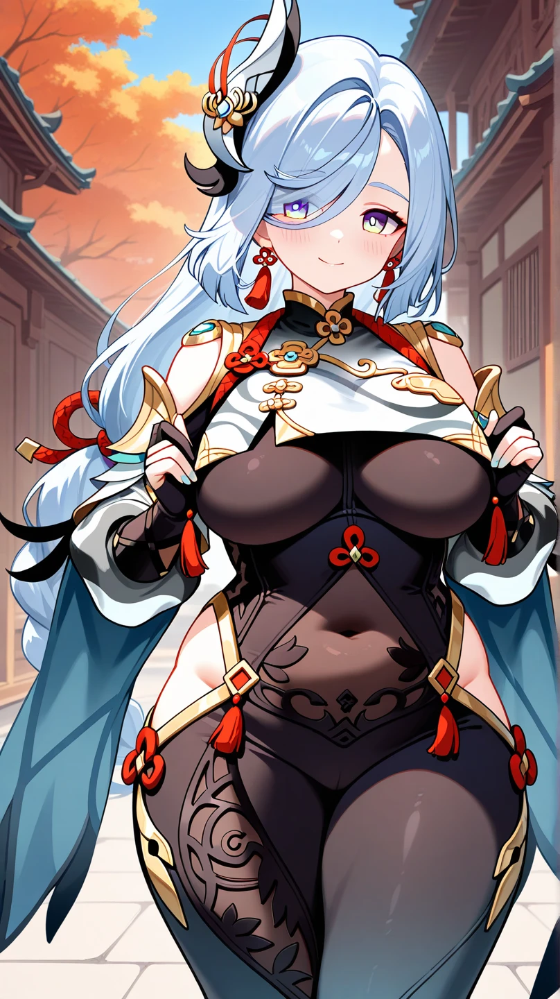 ((((masterpiece)))), high quality, very_high_resolution, large_filesize, full color,extremely detailed artwork,1 mature female((dark skin:1.5,golden eyes:1.4,Bright blonde hair:1.3,gal style,big boobs,)), Leopard-patterned underwear,tenjouin_asuka,1girl,blonde_hair,long_hair,duel_academy_uniform_\(yu-gi-oh!_gx\),brown_eyes,hair_between_eyes,large_breasts,yellow_eyes,blue_skirt,white_jacket,miniskirt,