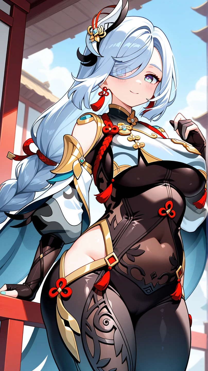 arnice, 1girl, bare_shoulders, belt, boots, breasts, gauntlets, goggles_on_head, long_hair, looking_at_viewer, simple_white_background, std, beautiful, amber colored yellow eyes, light smile, portrait chest to head, focus on face, hd, detailed face, face only, (masterpiece:1.2), (best quality:1.2)