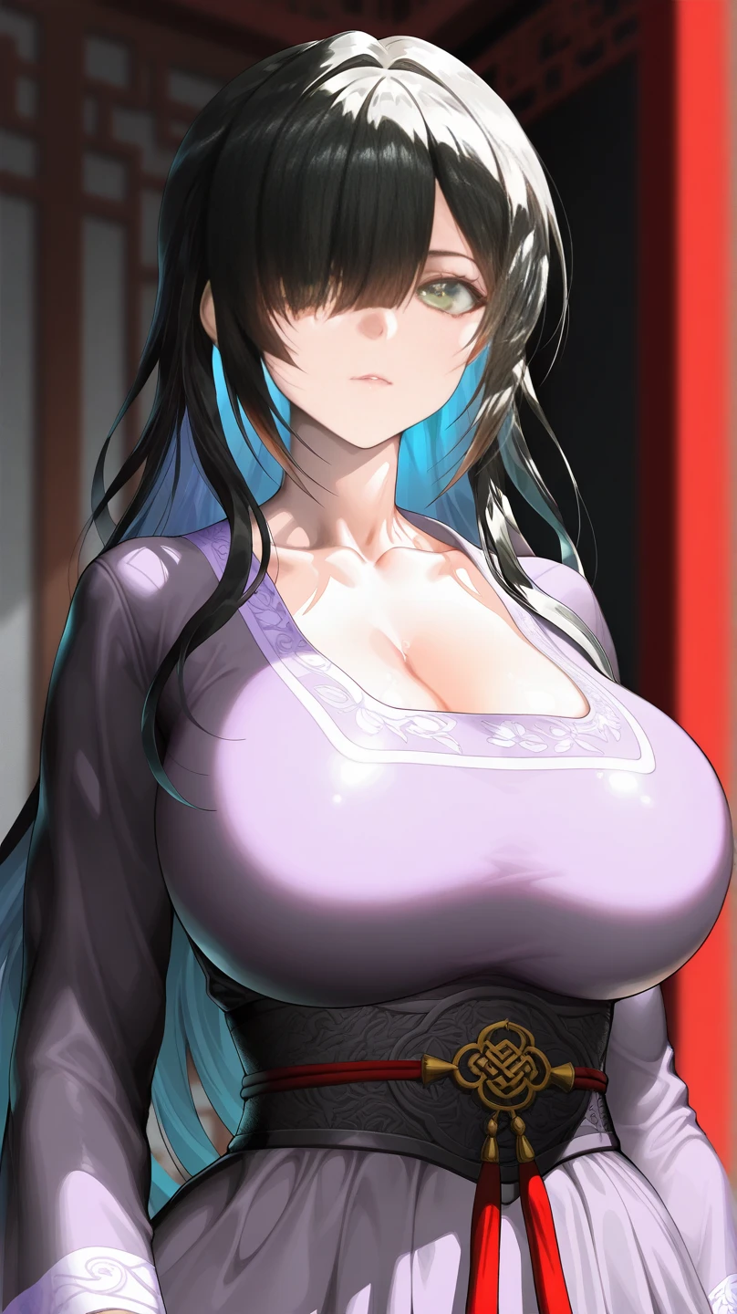 professional artwork, Intricate Details, field of view, sharp focus, detailed painting, photorealistic lighting, trending on pixiv,(masterpiece:1.0),(best_quality:1.0), ultra high res, ultra-detailed, photography, 8K, HDR, highres, absurdres:1.2, Kodak portra 400, film grain, sharp focus, bokeh:1.2, lens flare, (vibrant_color:1.2), (((indoors, dark night district))), Annerose, 1girl, female mature, ((long hair, black hair:1.4)), (yellow eyes), large breasts, ((formal office suit:1.4)), soft skin, hair intakes, (solo:1.4), (upper body, half body shot, covered breasts, side boobs), seductive, shiny clothes
