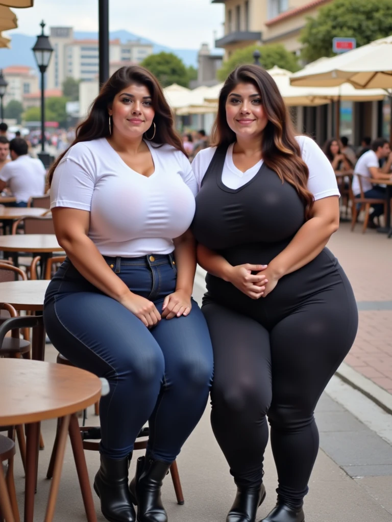 a coupe plus size woman hugs, front view, (2 woman)
