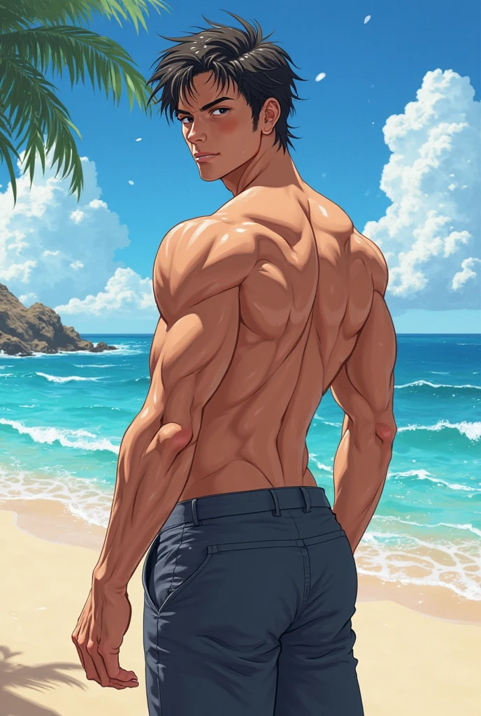 Beaten Tied up torture male anime fight juvenile Swimwear Slender Tea Skin back