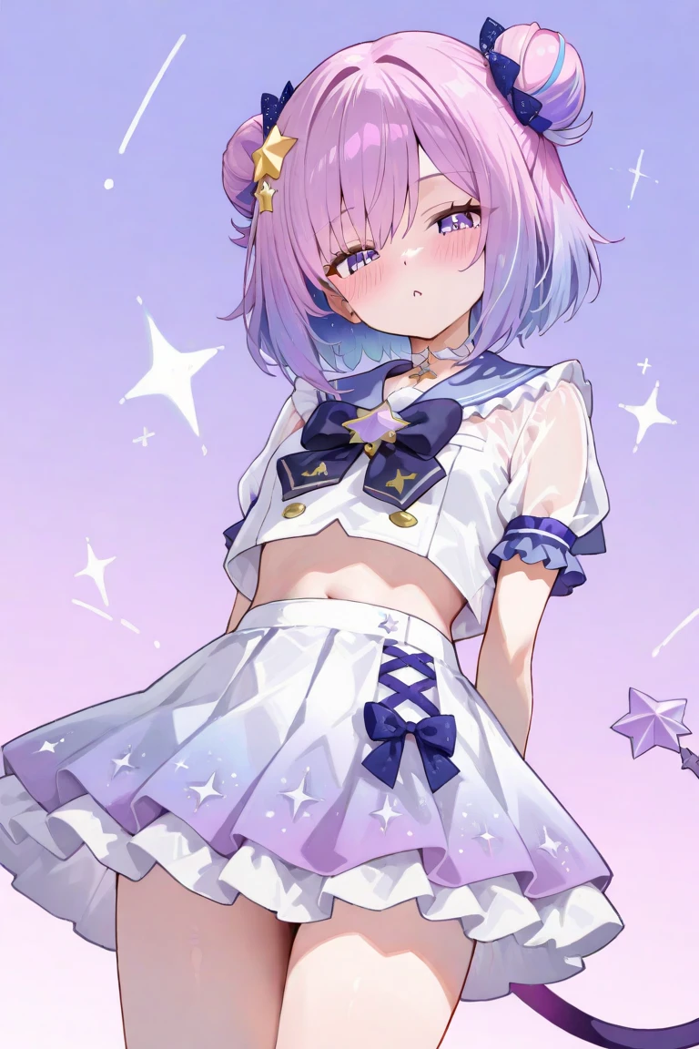 (Very detailed illustrations:1.2),(anime:1.5)(masterpiece, 8k), (最high quality, high quality:1.4), Perfect Anatomy, Very detailed,masterpiece background,, v8K wallpaper,Perfect design,Award-winning art、(、child,、minigirl,kawaii,High quality, small-bodied young Himemori Luna(hololive),Candy Hair Ornament、Short Hair,White Beret、High quality very cute face,Beautiful sparkling eyes、:1.5),(looking down:2.1)、(smile、blush,breast grab,breast lift,orgasm,empty eyes,sweat、Steam:1.6)、(High quality navy blue dress with star pattern,White Cape、Morning bedroom:1.7),Lofi Art、(straddling a man,Trembling in the body:1.7),(Spoken Heart:1.4)、
