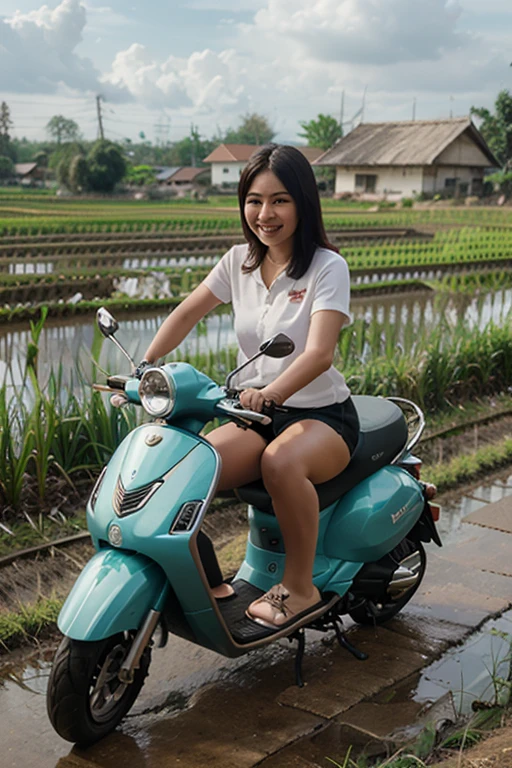 Bikin photo karikatur pria usia 45 THN sedang naik motor dgn wanita usia 30 thn