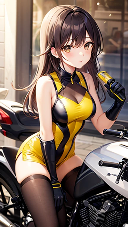 Bodysuits, || Race_Queen, || Race Queen, Knee socks, || abdomen, mini skirt, || Swimwear, || one-piece Swimwear, || Crop top, || bikini, || Motorcycle Suit, || Fishnet tights, pantyhose,, ultra detailed, masterpiece, highest quality, beautiful, detailed,, alone, Frowning,
One girl, Red eyes, (tsurime:1.2), (Brown Hair:1.3), Medium Hair, (Asymmetrical bangs, Swept-apart bangs, Whorl:1.35), Reverse hair, Folded ponytail, Folded ponytail, Big Breasts、Underboob,