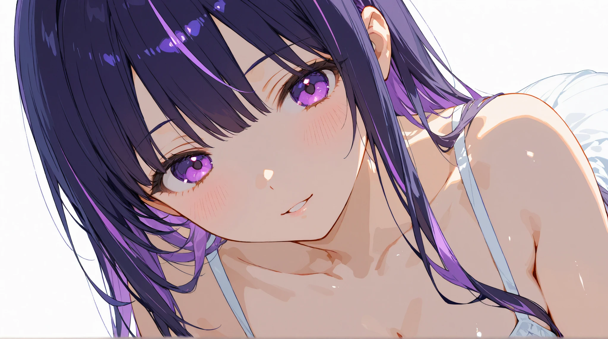 (8k, Ultra-high resolution, The best masterpiece, best quality:1.2), Very detailed, Half Body, side, focus on eyes, HD RAW photos, career arrest, High quality and beautiful, 超高清 8k 影像照片, confess, Professional photography, (actual, actual相片: 1.37), Very detailed的美麗女孩, Super delicate face shape, Contoured eyes, (Very detailed eyes), Delicate skin, (HD Skin:1.2), Neatly contoured fingers, (20:1.2), Twenty generations, cute girl, young beautiful mother, solo, Ai Hoshino, Hoshino Ai, Permanent, (Put on sexy lingerie), seductive appearance, (In the bedroom at home), Dynamic dark purple long hair, shiny purple eyes, (Star-shaped pupil:1.5), one hand raised, Sexy, wooing, ?????? expression, perfect ???????, Detailed background, HD Background, Volumetric lighting, actual, stunning details, 8k Ultra HD, high quality, CG unity, C4D Rendering, 3D Rendering, Octane Rendering,
