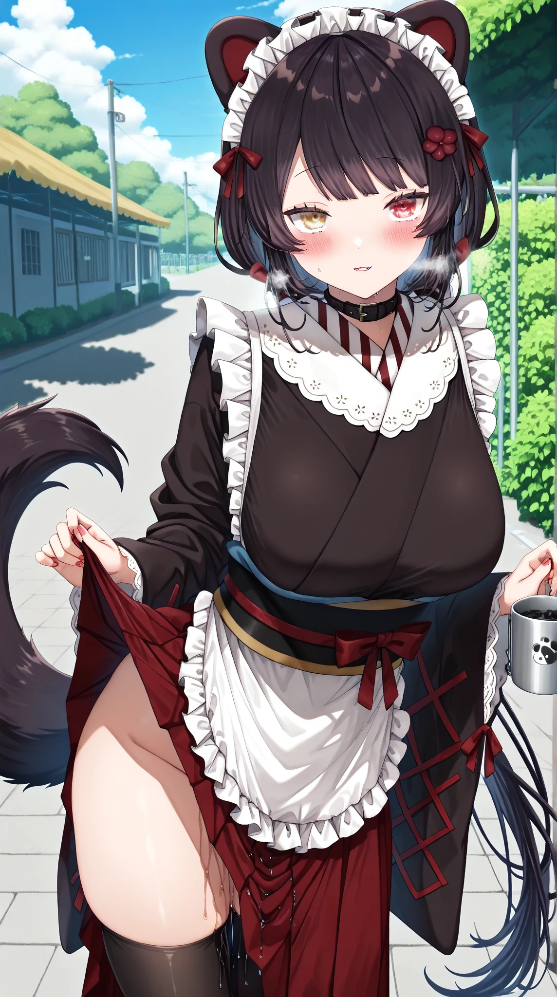 masterpiece,high quality,best quality,ultra detailed,16k,nsfw,cowboy shot,(nude:1.2),(transparent raincoat:1.3),big breasts,small nipples,pussy line,1girl,(Air Groove\(umamusume\):1.3),(horse tail:1.3),horse ears,(embarrassed:1.8),(blush:1.4),breathless,humid,walking, (public indecency:1.5),outdoors,night,(rainy:1.5),looking away,