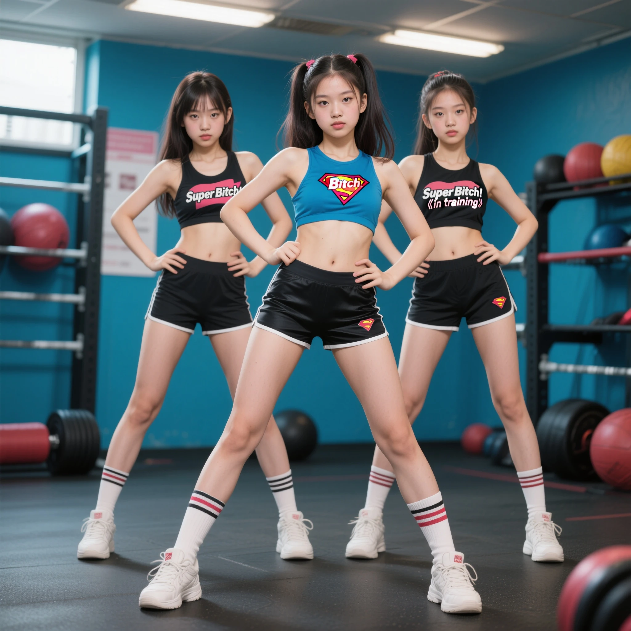 SFW,  ExtremelyDetailed (((Athletic Club Kids group:1.4))), Childish perfect face, Reflective Eyes, Detailed(Delicate Clothing textures), Corrected Leg to Foot Line, Dynamic Joyful Expressions LifeLike Rendering, ((Specular Reflection:1.28)), TopQuality 8K Ultra-detailed masterpiece (ProfessionalPhoto:1.37)(Acutance:0.8),(Luminism),(Exposed:0.28)