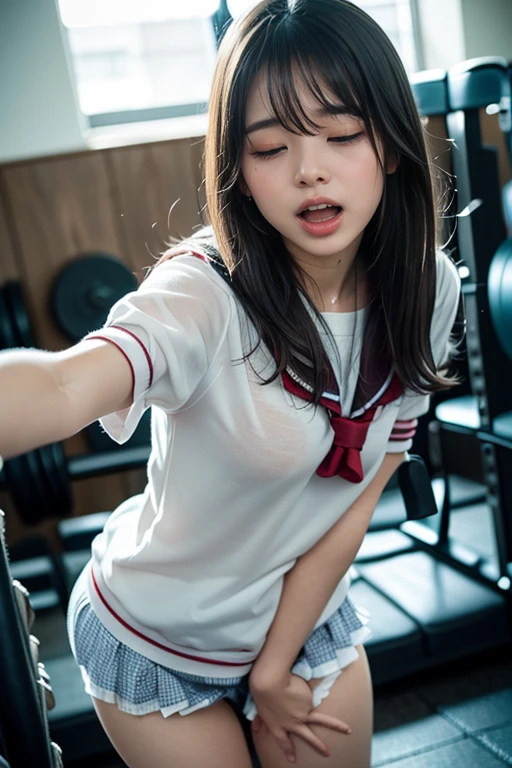 RAW, Best quality, high resolution, masterpiece: 1.3), Beautiful young indonesian girl, seductive pose, showing , open legs showing vaginaual body, masturbating ((senior high school clothes)), orgasm, highres, 4k, HDRl, photorealistic, realistic, big breasts, ((whole body)) tufacial at viewer, closeup, class-room, misty, masturbation, charming face sex, squirt vagina, detailed vagina, detad breast, pldildo (Mastug with dildo), doyle sex