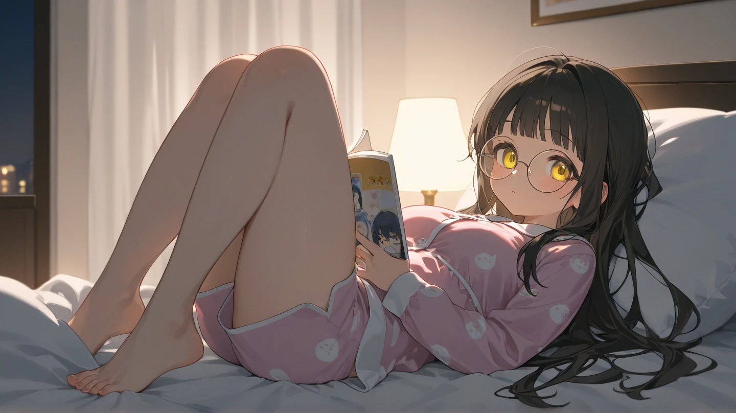 a hello kitty doll laying on a bed next to a cell phone, cute digital art, someone sits in bed, pfp, with huge luminous eyes, disconnected, in style of anne stokes, animated episode still, reading, with glasses