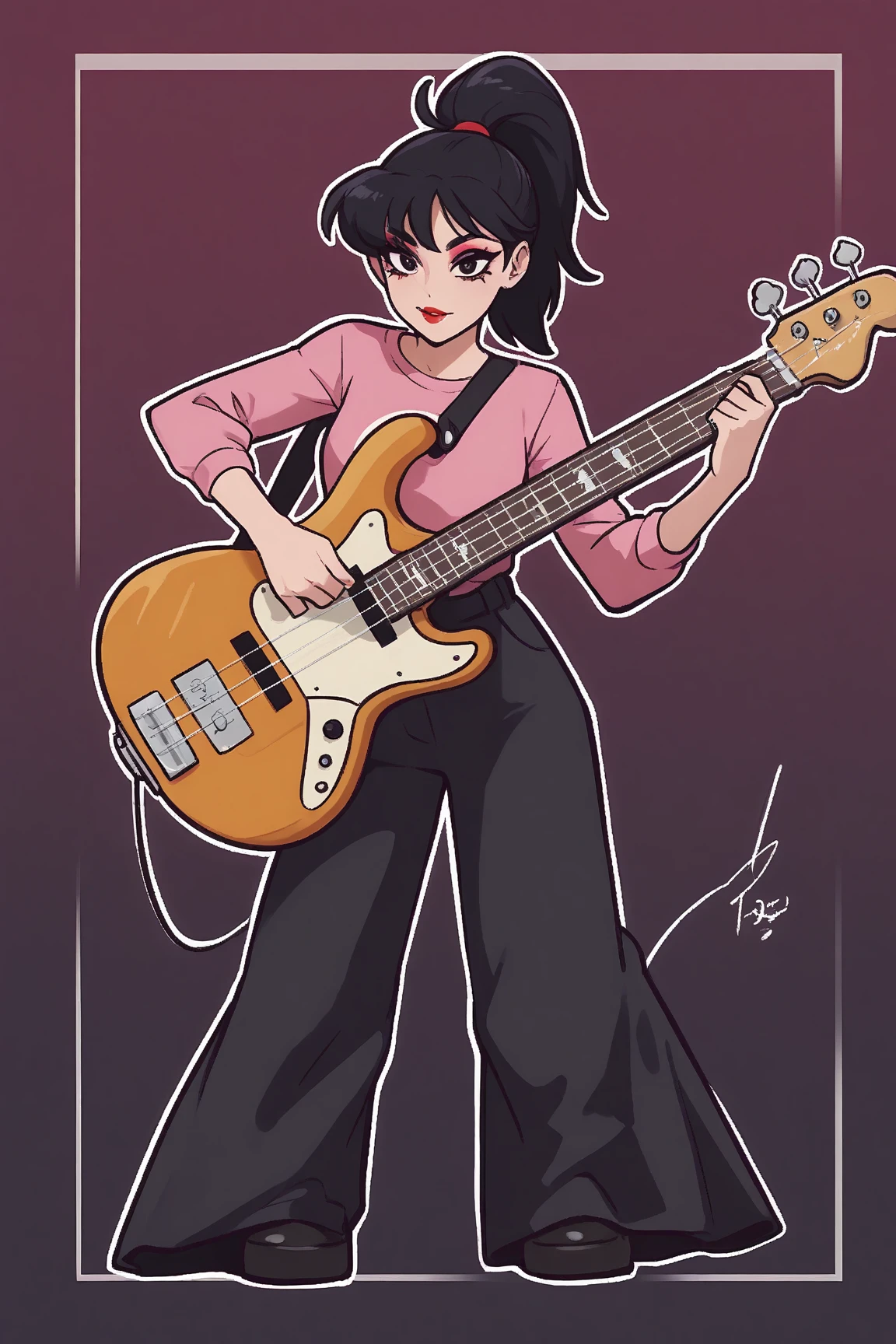 Really embarrassed tomboy girl, with short gray curly hair, brown skin and glasses, in transparent lingerie , full body, Covering yourself with a Electric guitar