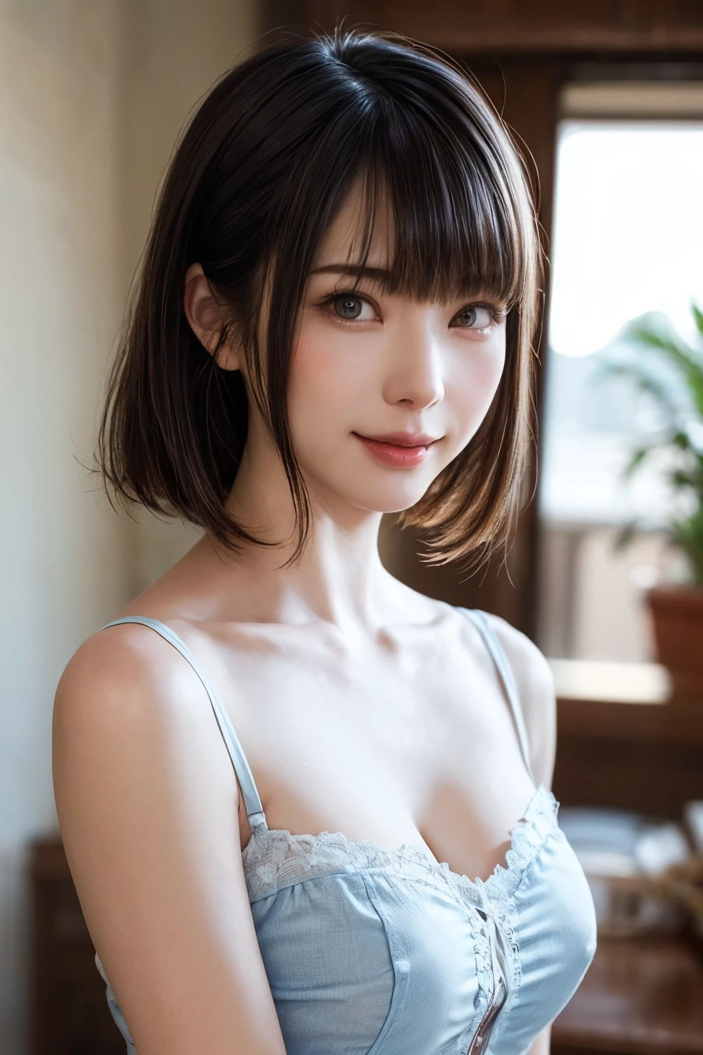 (masterpiece, Highest quality),One Girl, alone, hyper Realistic, Realistic,Realistic, Looking at the audience, Light brown eyes:1.4,Brunette Short Bob Hair with highly detailed shiny hair, Brightly colored winter clothes, Lepangas:1.4), Plein Air, Mouth closed, Upper Body、big chest eye、eyelash、{Huge|big|Very large|Mega} chest:2, chestの谷間:2、{Huge|big|Giga|Mega} chest:2, chestの谷間:2、A very large window shows the valley of the sound、(((big chest eye、Short Bob Hair、Glowing Skin、Shiny Hair、Student Highlights、Gazing at the audience、She is very beautiful and cute、Listen carefully、Long neck、smile、Close your mouth and smile、bangsと美しい歯、bangs、Perfect Anatomy)))、Ideal body type、(Snowy tree-lined road in winter in Norway, Out of focus background)、美しいLong neck:1.4、Very attractive, 美しくてかわいいVery attractive女性、